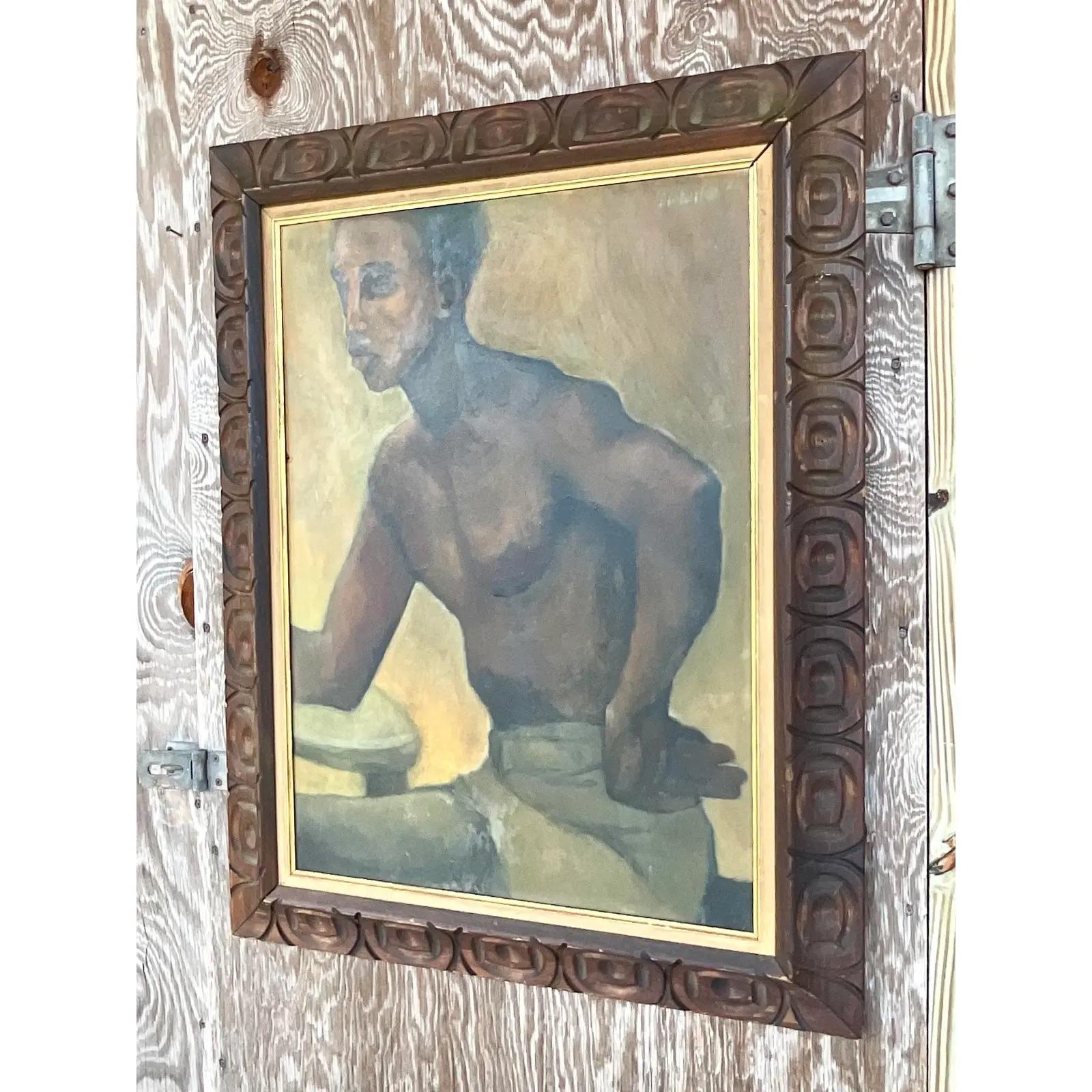 Vintage Original Oil Painting of a Man, Signed In Good Condition For Sale In west palm beach, FL