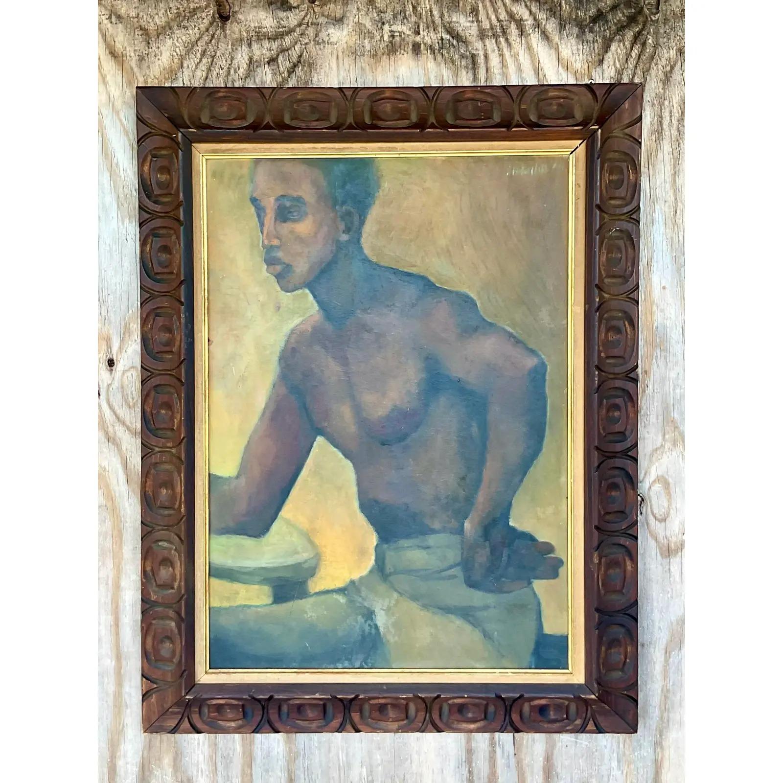 20th Century Vintage Original Oil Painting of a Man, Signed For Sale