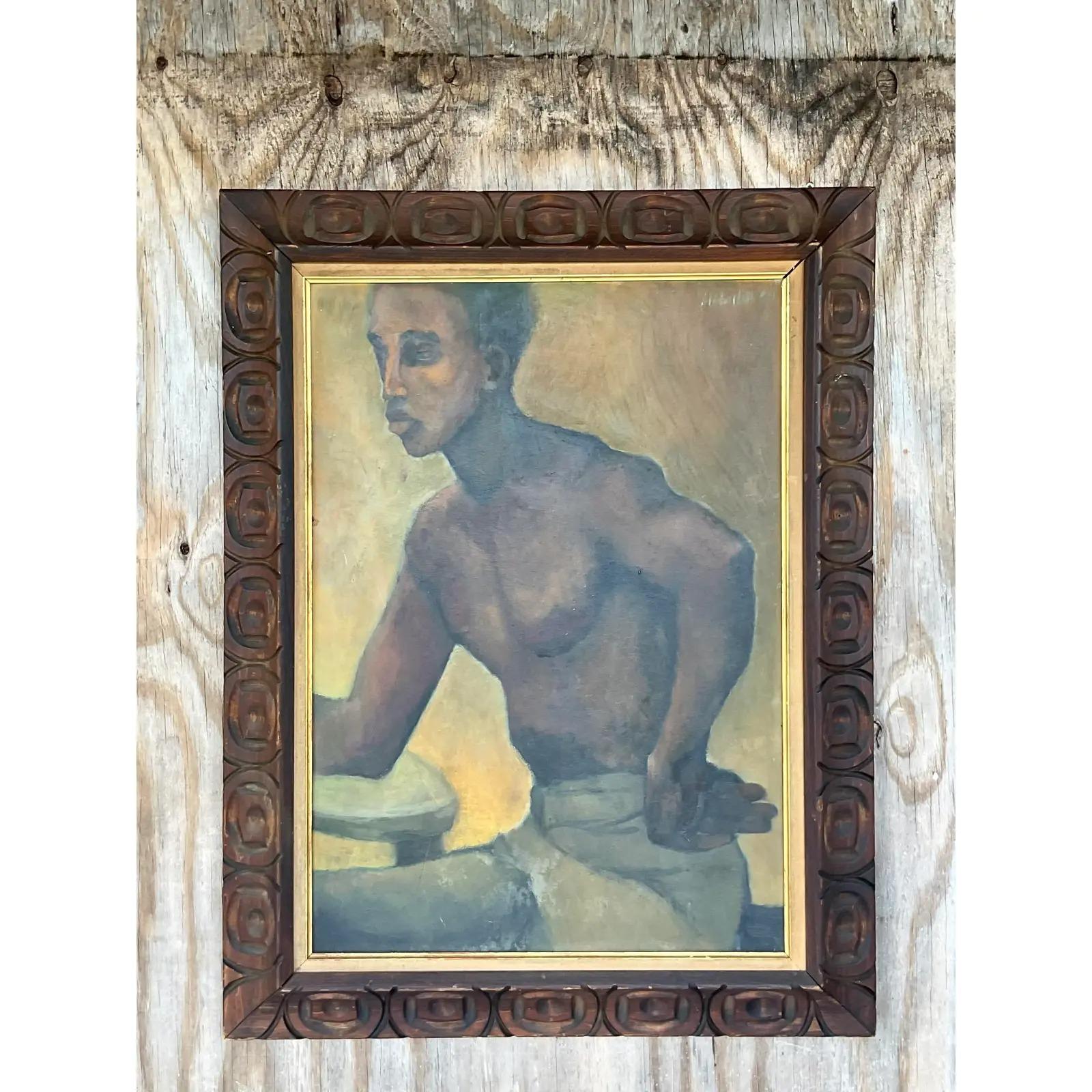 Vintage Original Oil Painting of a Man, Signed For Sale 2