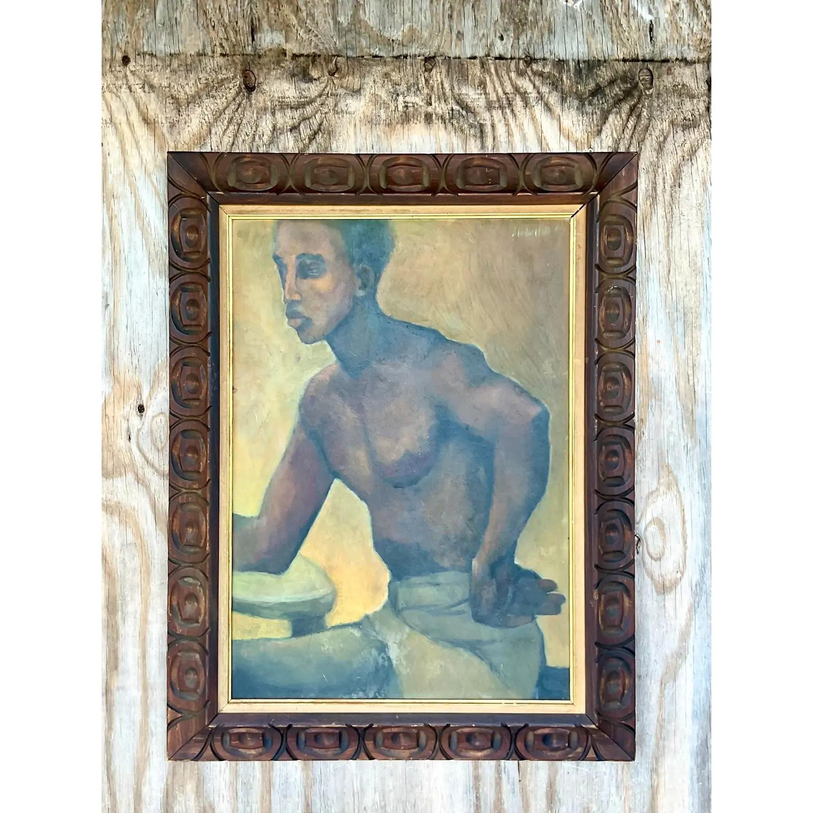 Vintage Original Oil Painting of a Man, Signed For Sale 3