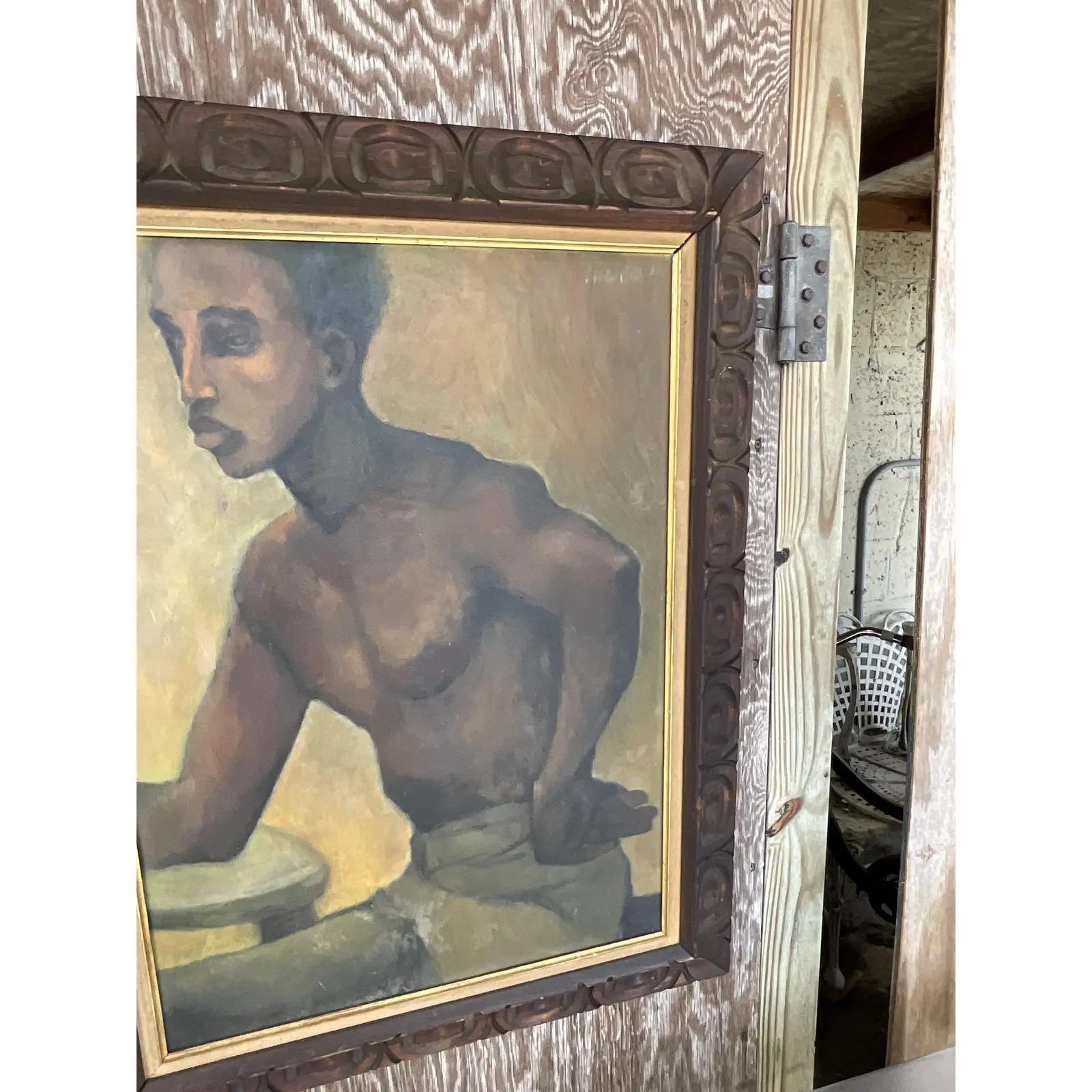 Vintage Original Oil Painting of a Man, Signed For Sale 4