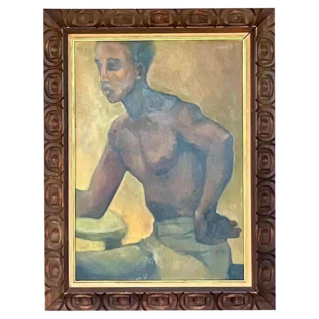 Vintage Original Oil Painting of a Man, Signed