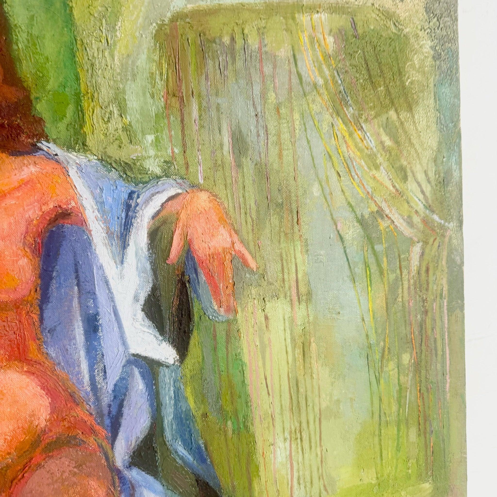 Vintage Original Oil Painting of Nude Woman Sitting In Good Condition For Sale In Delray Beach, FL