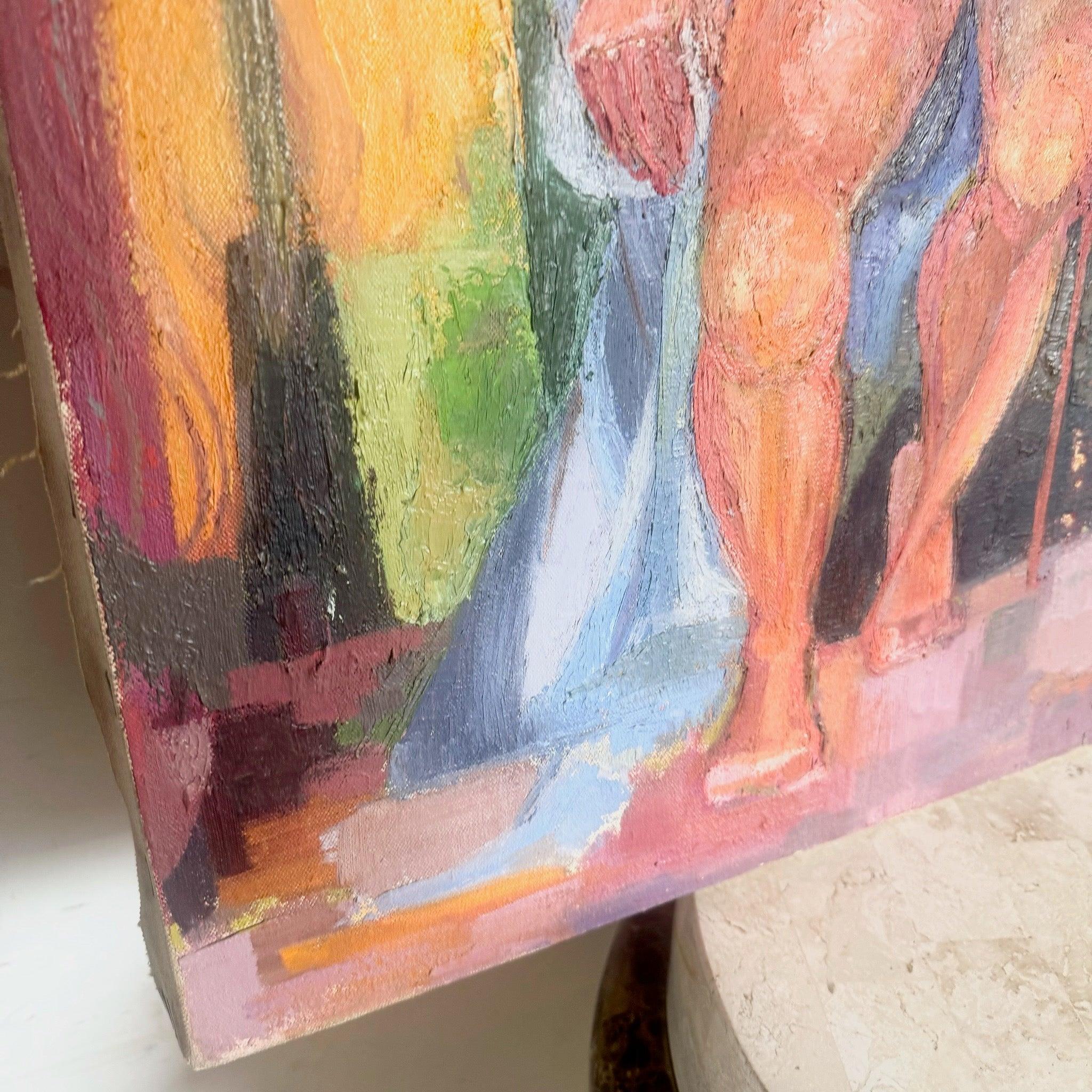 Vintage Original Oil Painting of Nude Woman Sitting For Sale 1