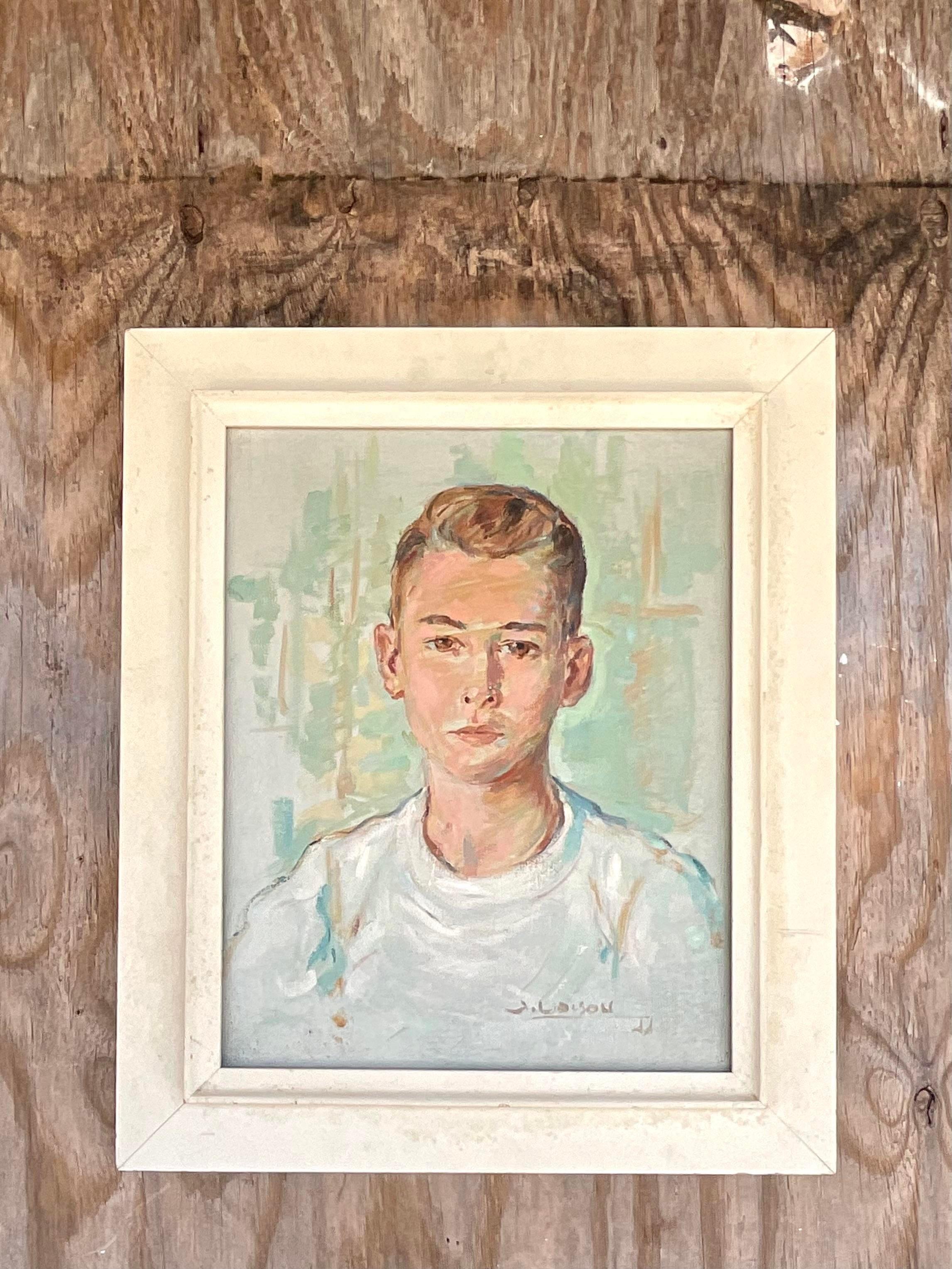 Originales Vintage-Ölgemälde eines jungen Mannes, signiert (20. Jahrhundert) im Angebot
