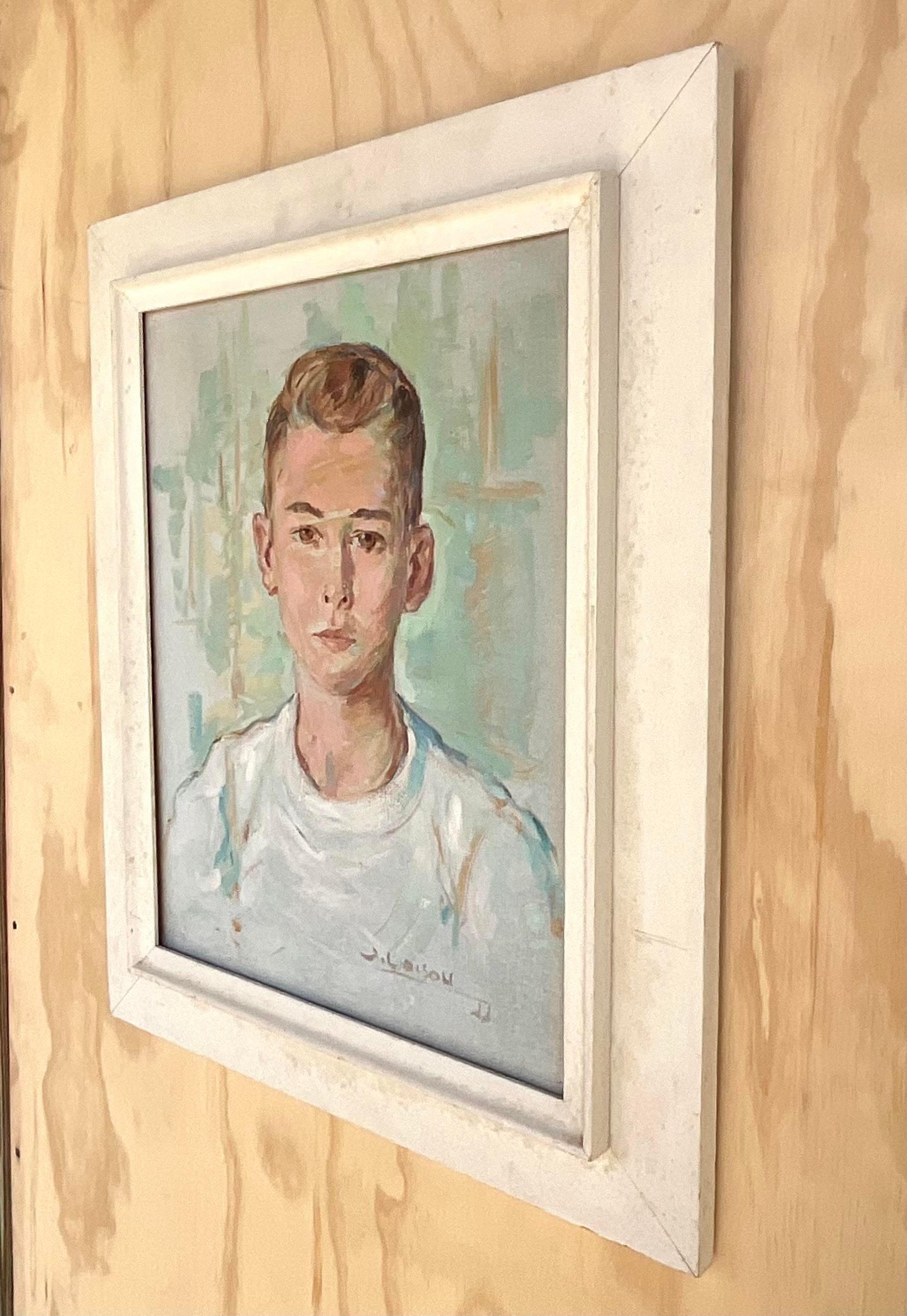 Originales Vintage-Ölgemälde eines jungen Mannes, signiert im Angebot 1
