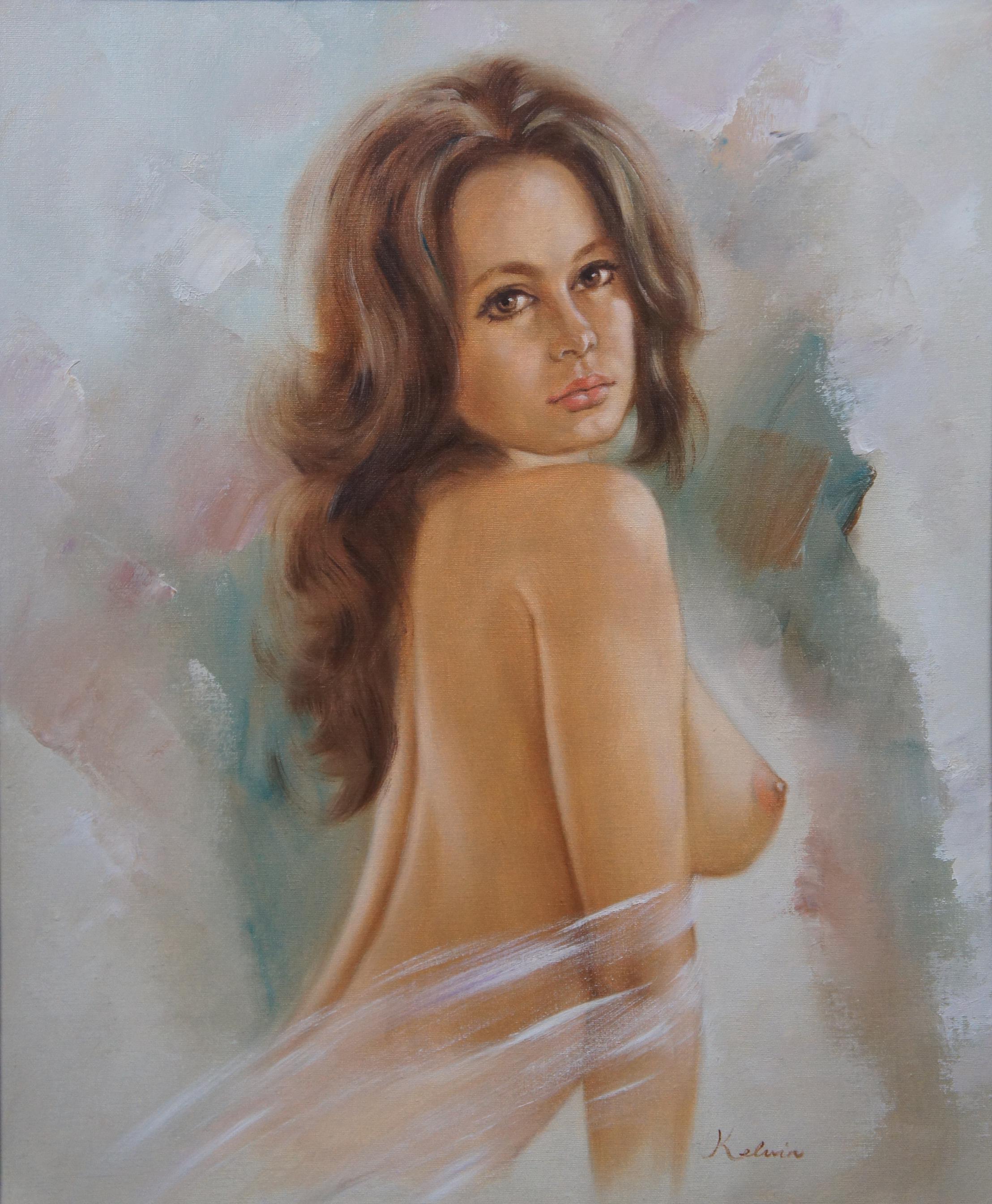 Expressionist Vintage Original Oil Painting on Canvas Nude Painting Portrait by Kelvin