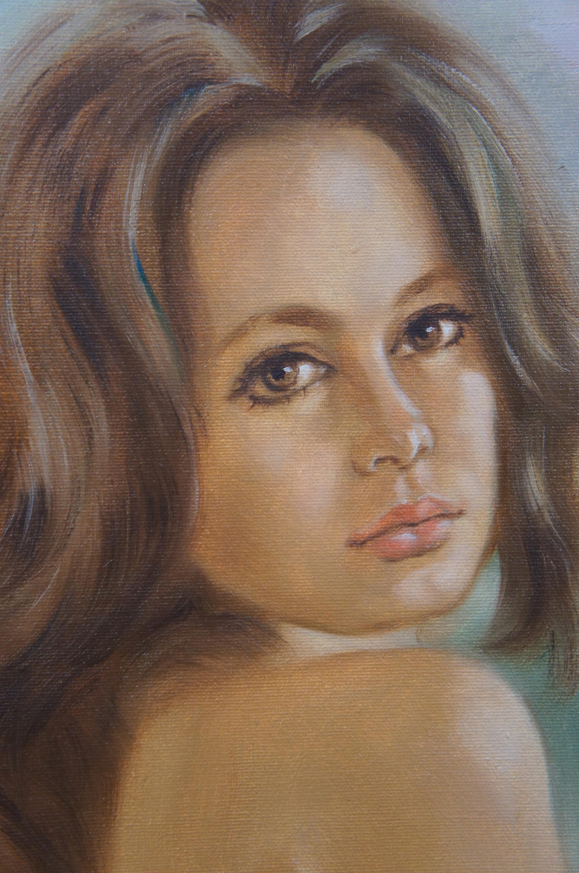 20th Century Vintage Original Oil Painting on Canvas Nude Painting Portrait by Kelvin