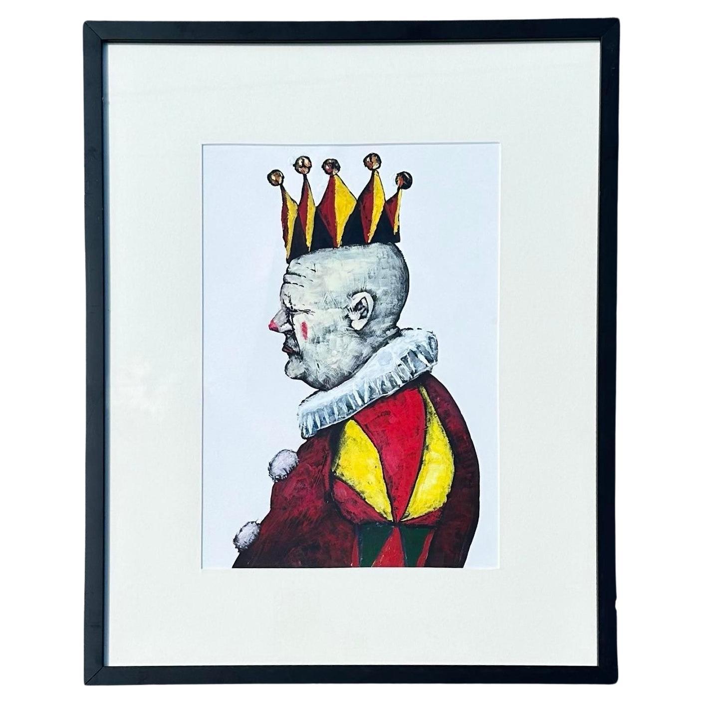 Vintage Original Oil Portrait of Jester For Sale