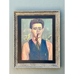 Vintage Original Oil Portrait of Man With Birds