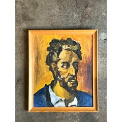 Retrato al óleo original vintage sobre lienzo