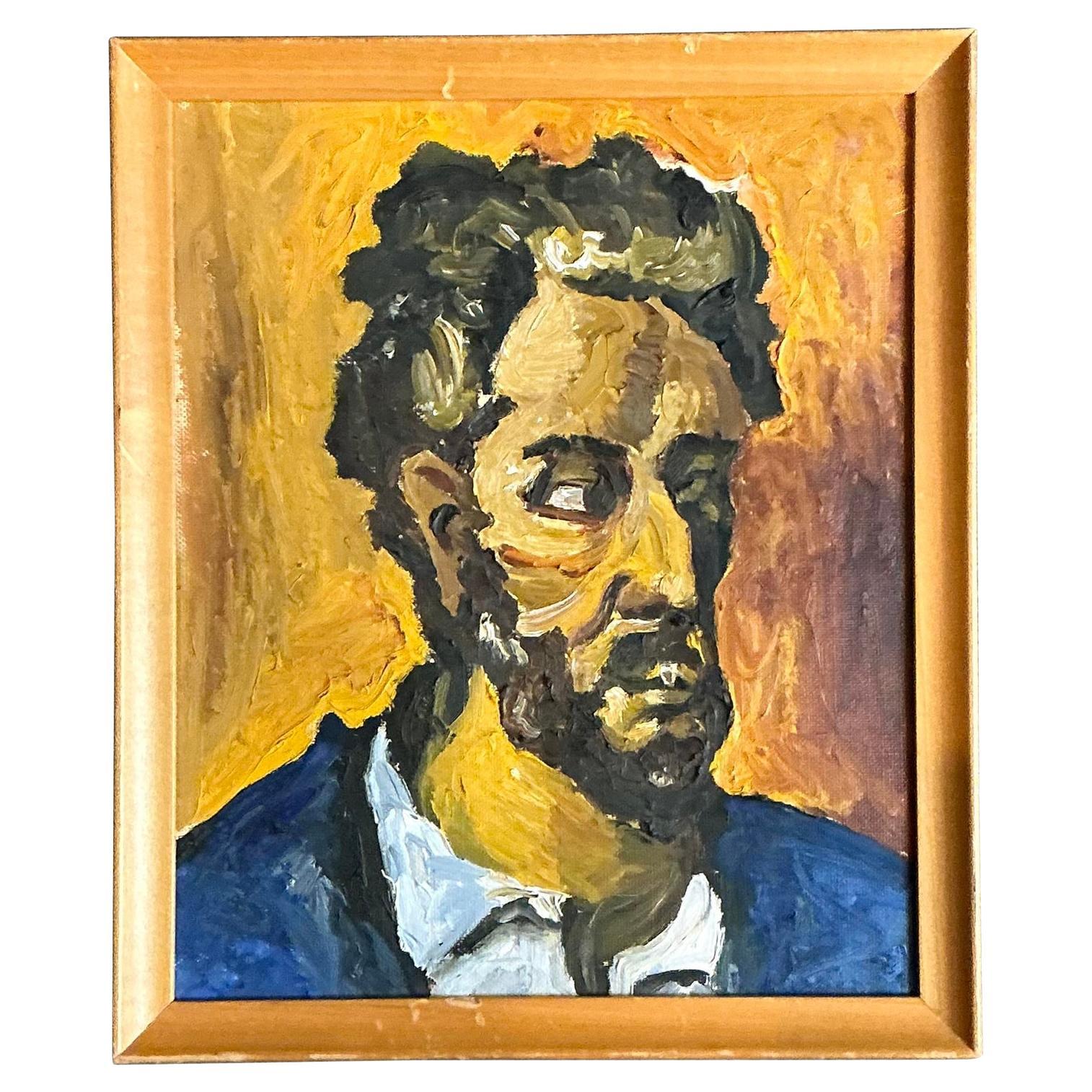 Vintage Original Oil Portrait on Canvas