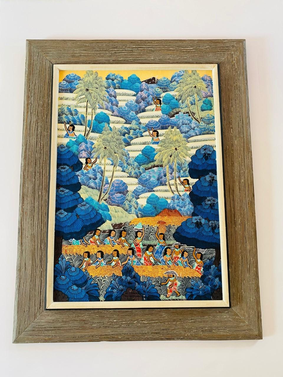 Late 20th Century Vintage Original Painting “Life in Penestanan” by Kt. Teker For Sale