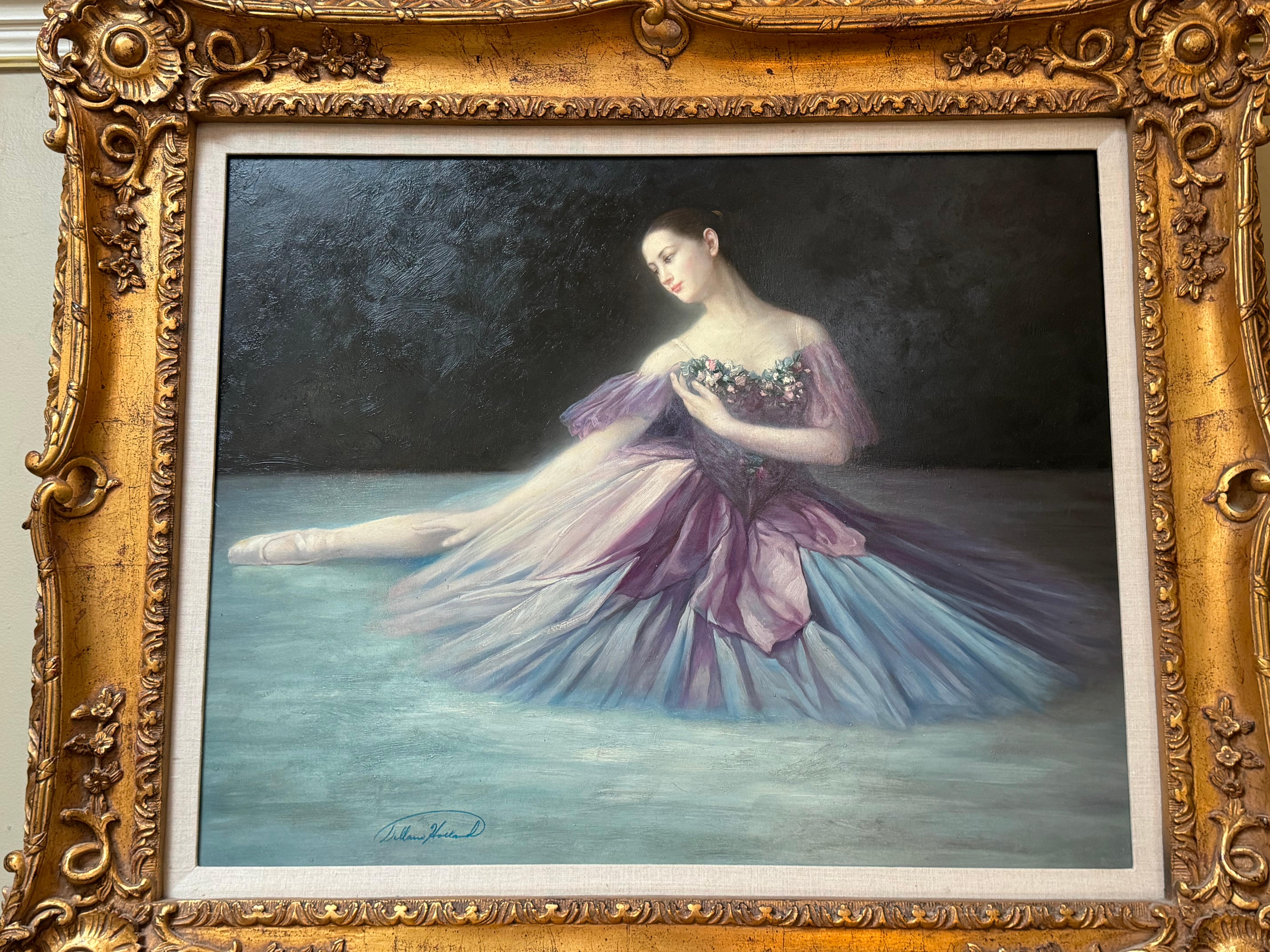 Arts and Crafts Ritratto di ballerina d'epoca di metà secolo, olio su tela in vendita