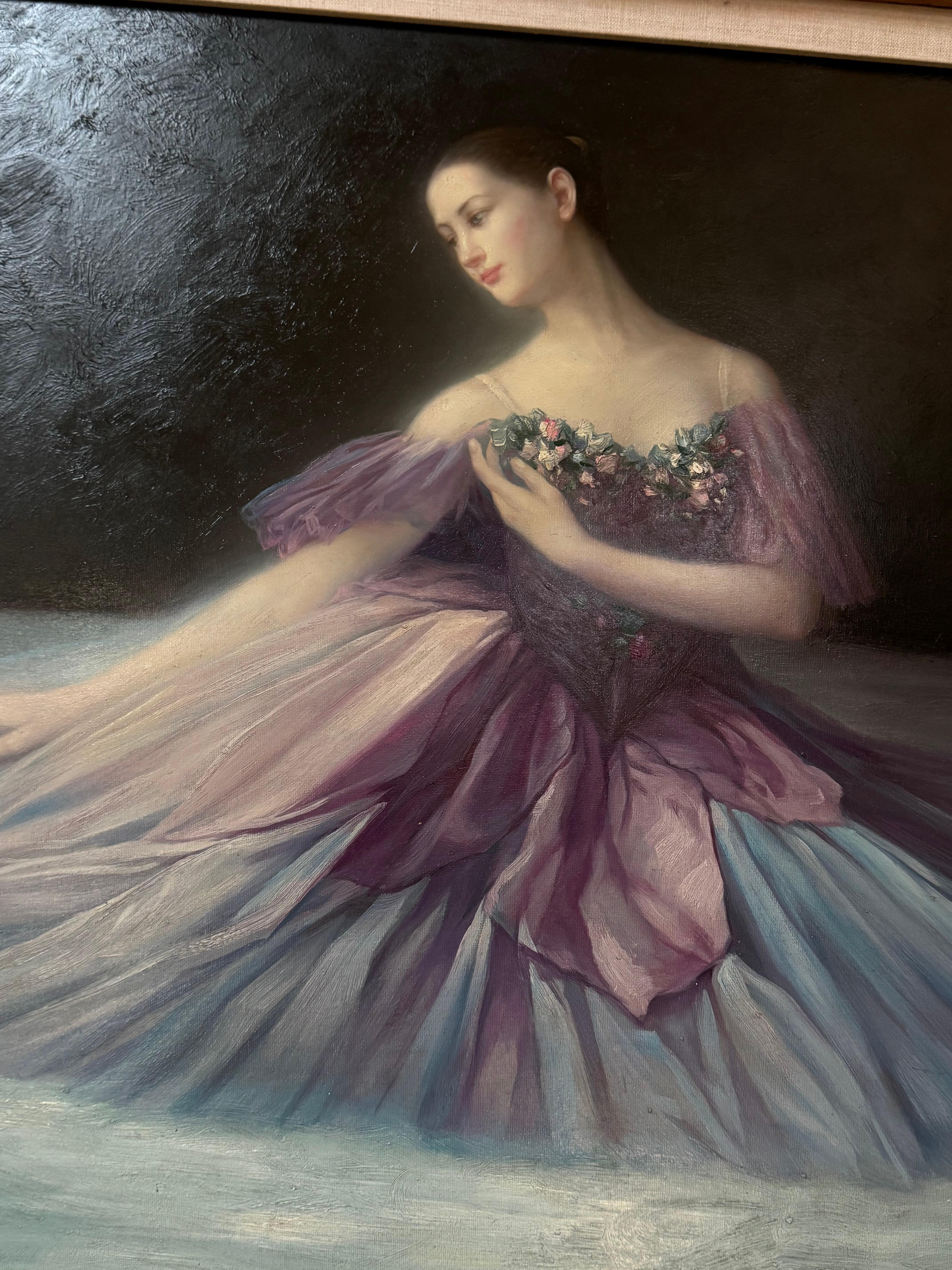 Nordamericano Ritratto di ballerina d'epoca di metà secolo, olio su tela in vendita