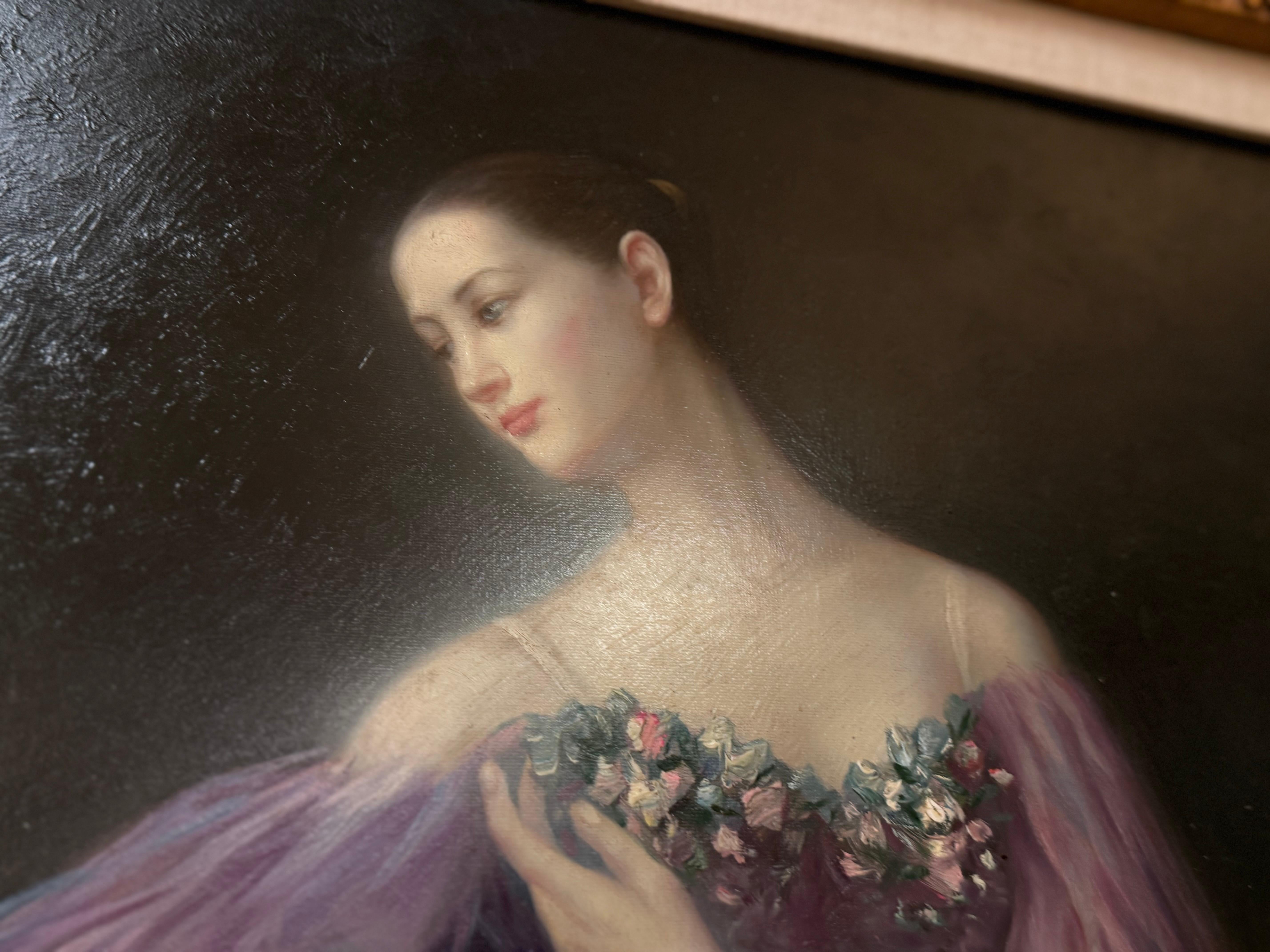 XX secolo Ritratto di ballerina d'epoca di metà secolo, olio su tela in vendita