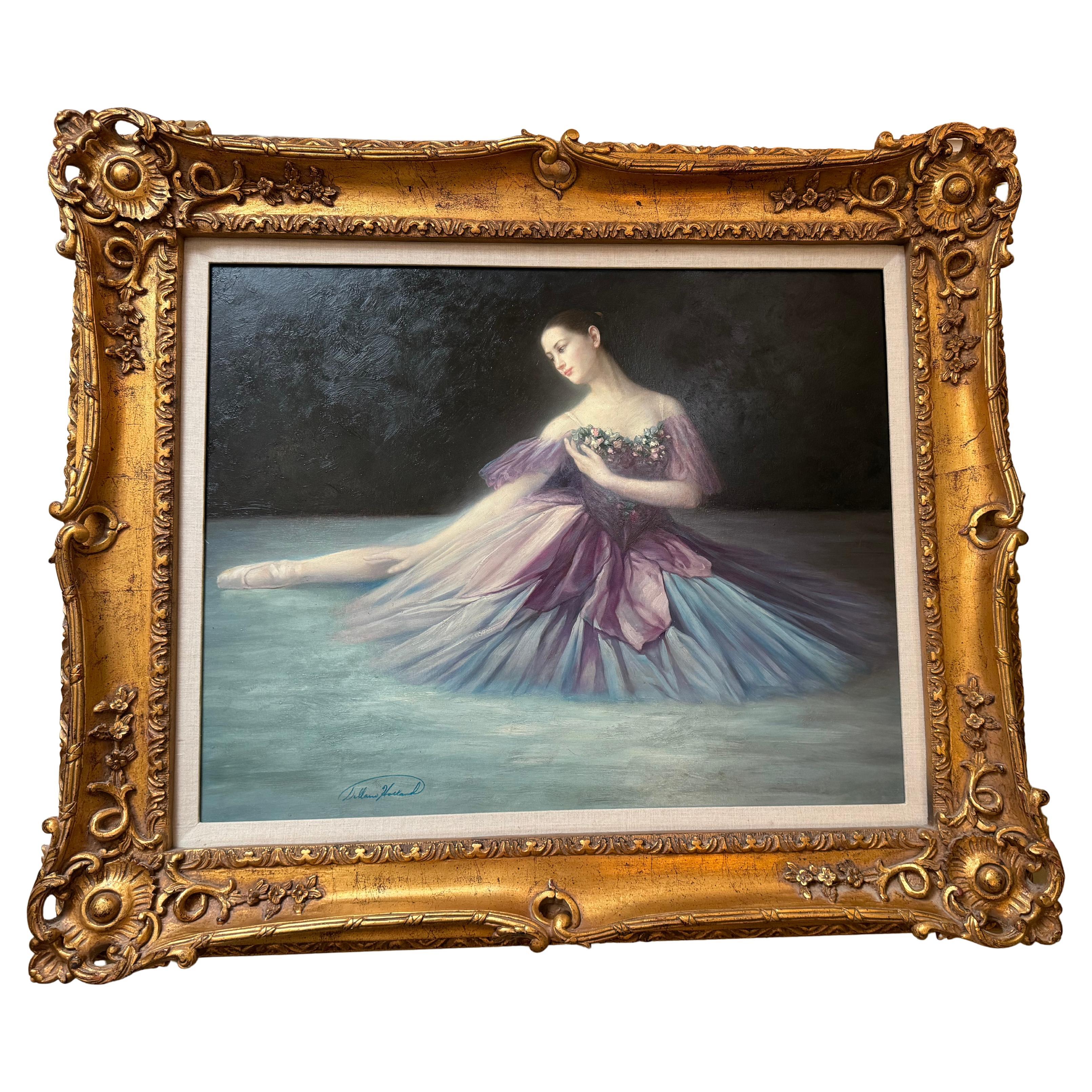 Ritratto di ballerina d'epoca di metà secolo, olio su tela