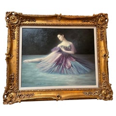Ritratto di ballerina d'epoca di metà secolo, olio su tela