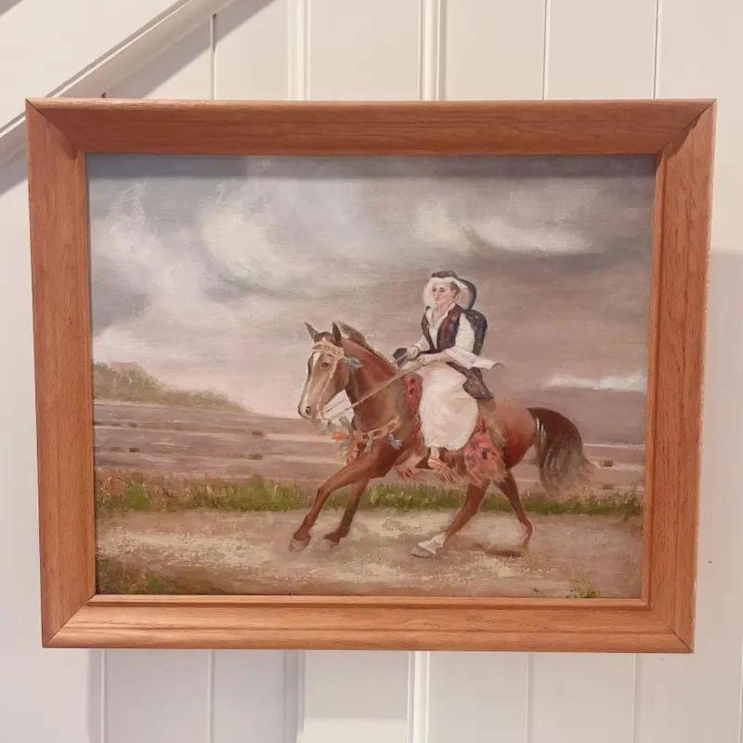 Vintage Original Painting of European Lady Horseback Framed For Sale 3