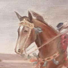 Vintage Original Painting of European Lady Horseback Framed