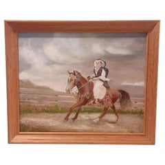 Peinture originale d'une femme européenne à cheval encadrée