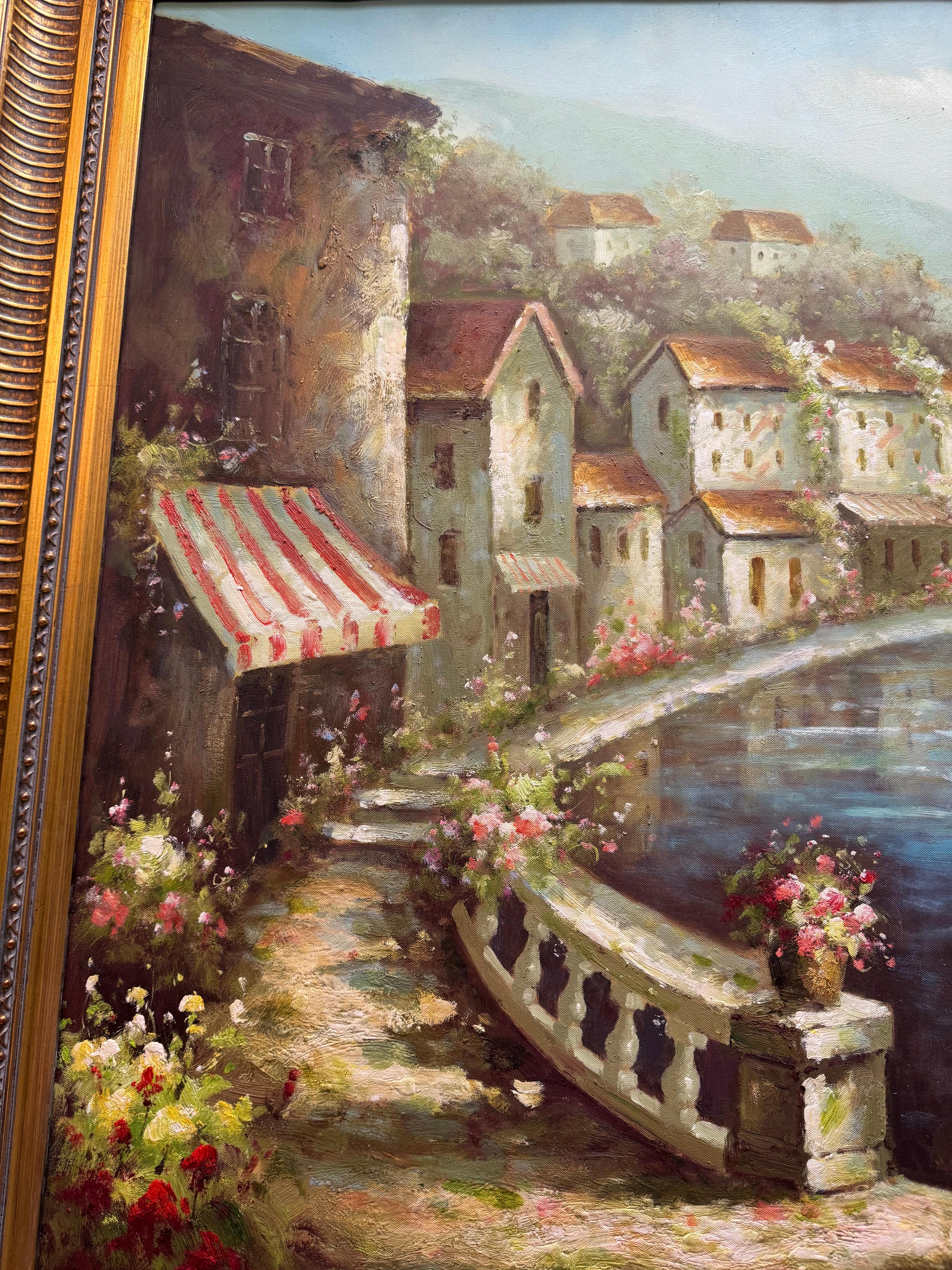 Americano Quadro originale vintage di una città europea sul mare in vendita