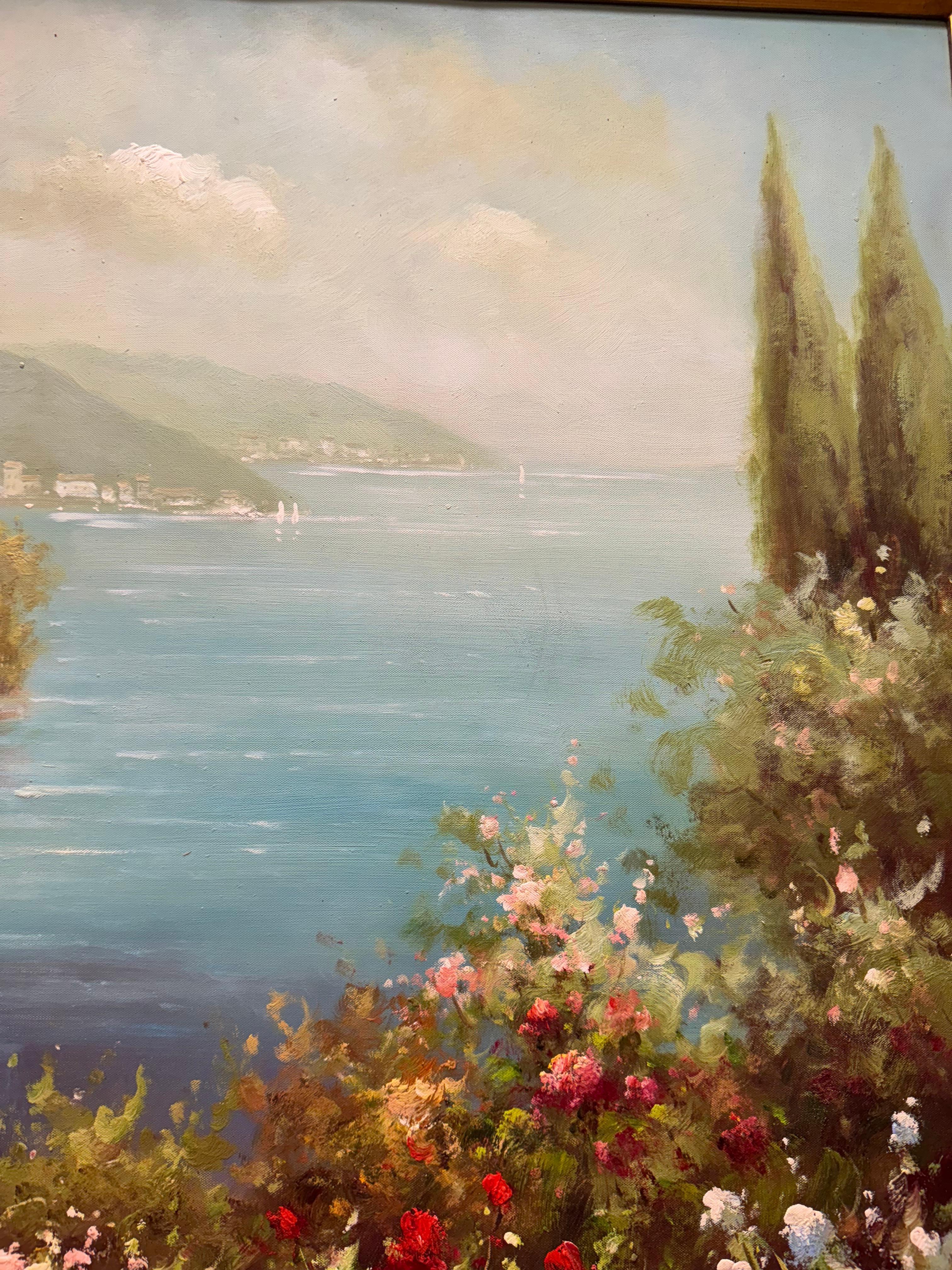 XX secolo Quadro originale vintage di una città europea sul mare in vendita