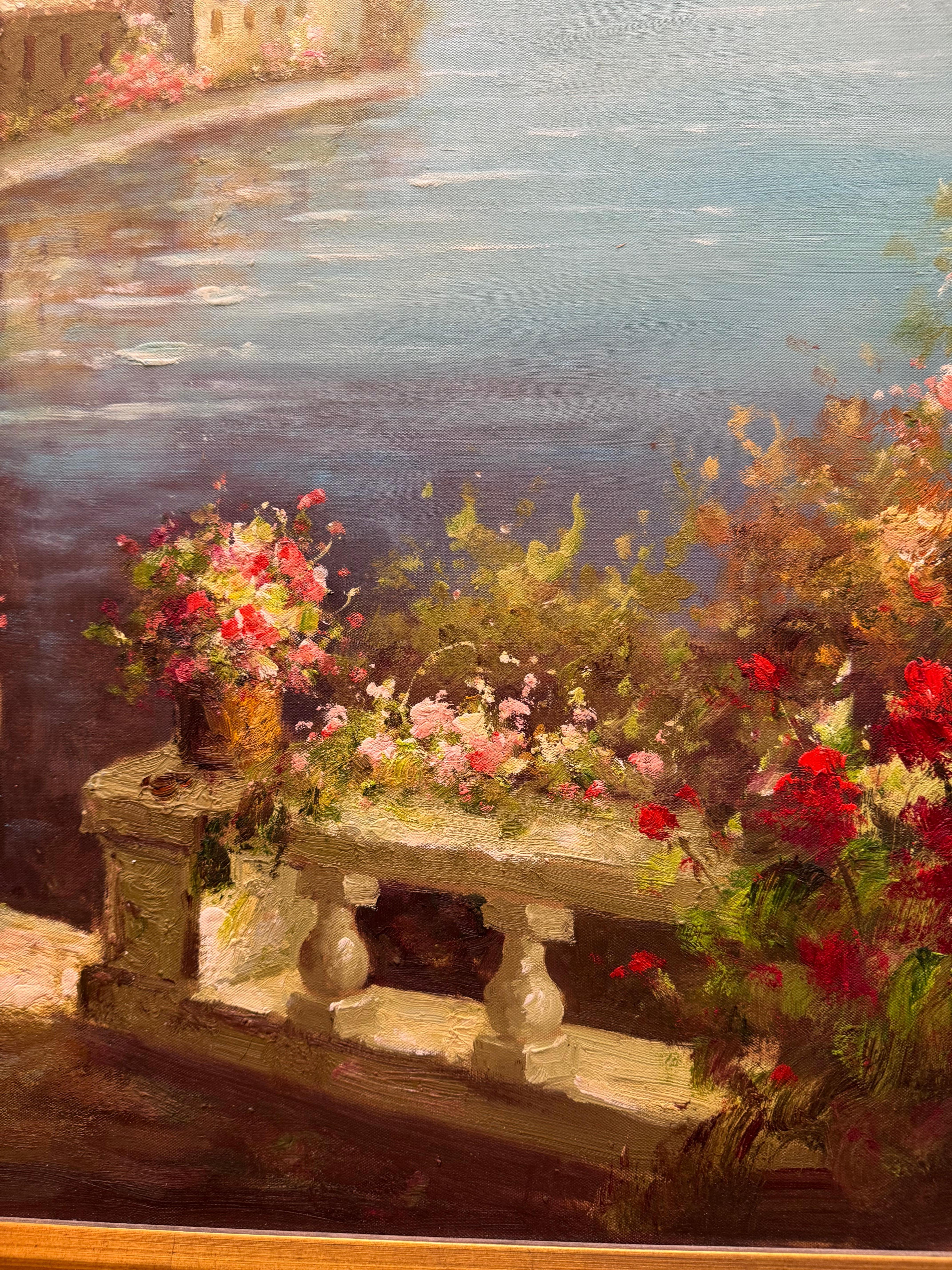 Quadro originale vintage di una città europea sul mare in vendita 1