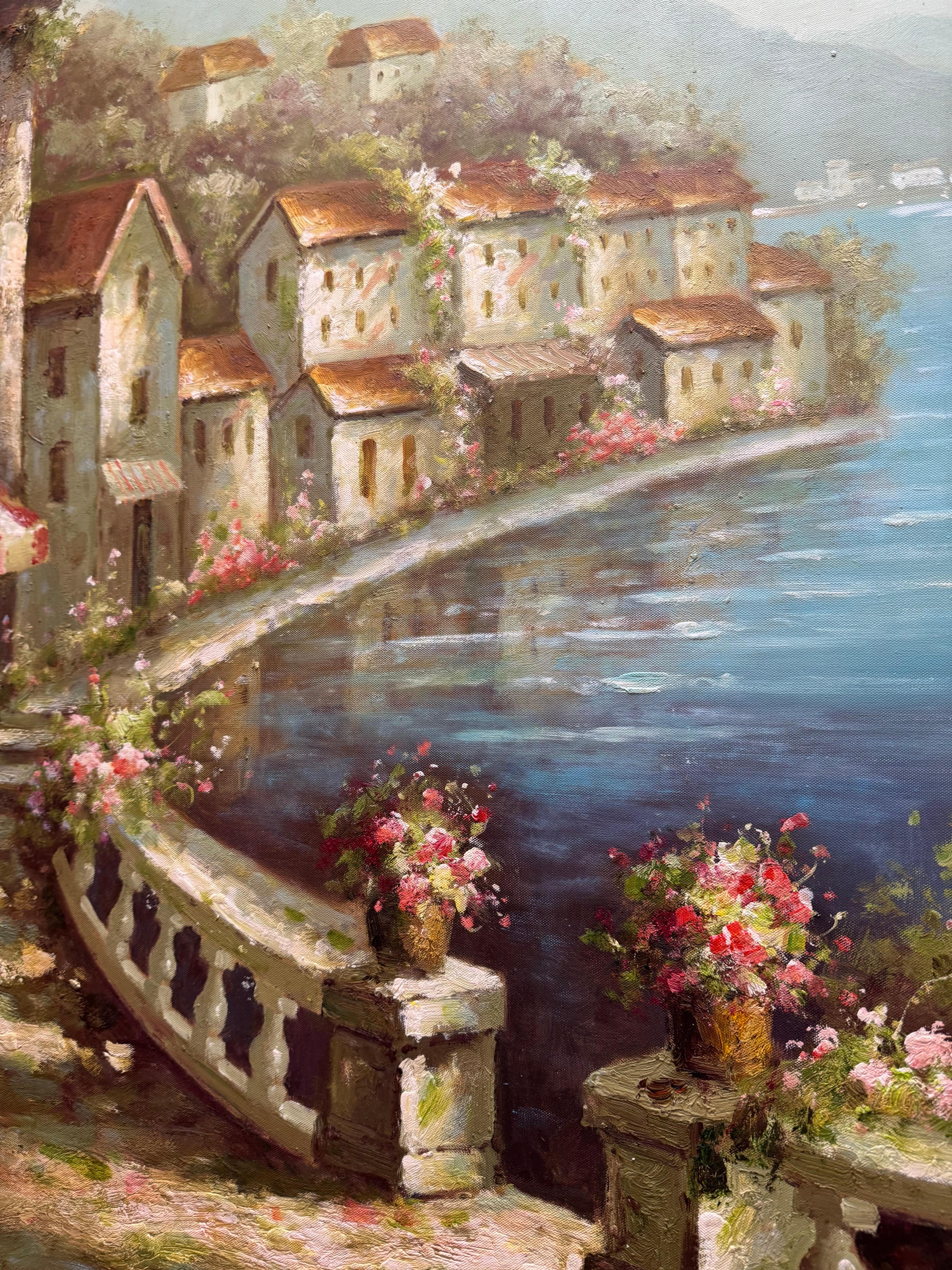 Quadro originale vintage di una città europea sul mare in vendita 2