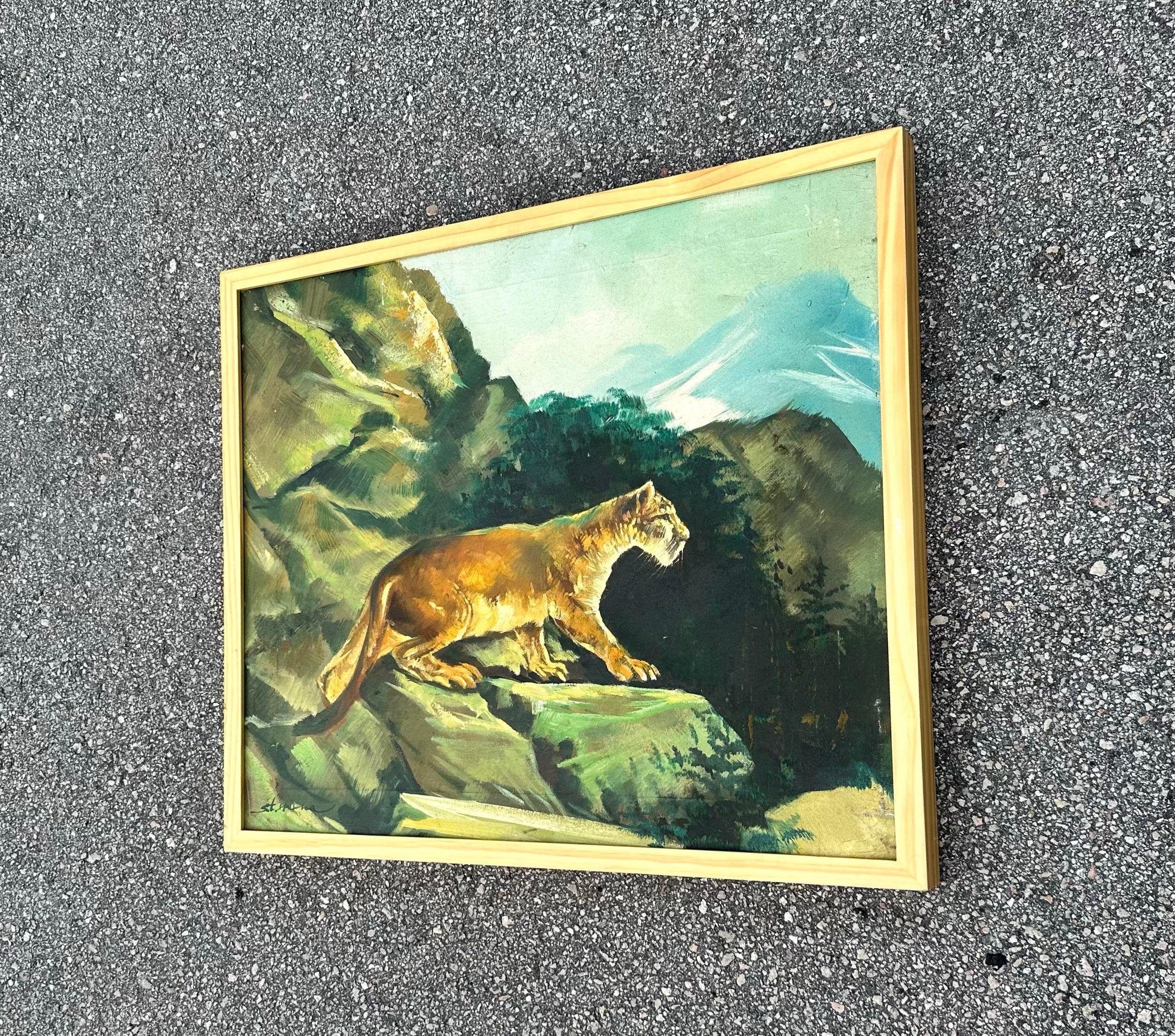North American Vintage Original Painting of Lion For Sale