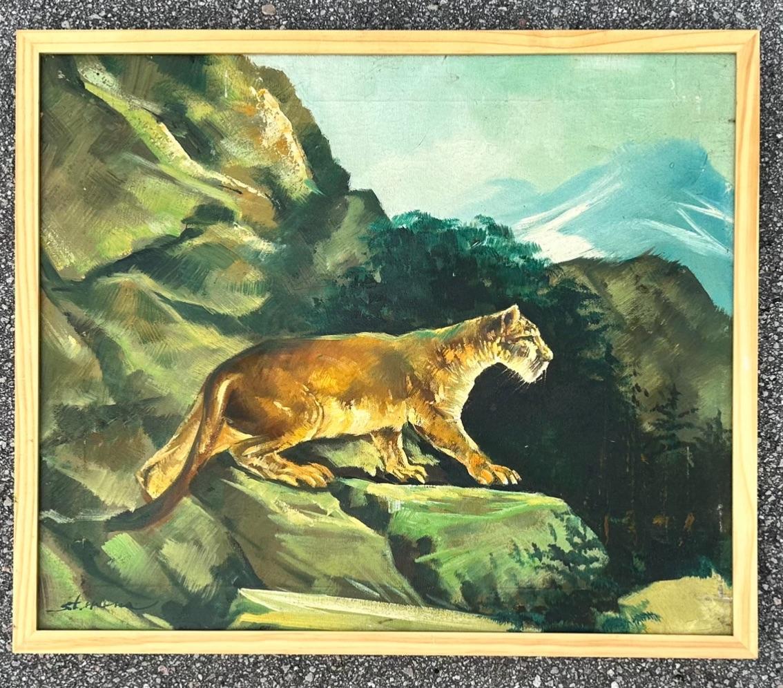 20th Century Vintage Original Painting of Lion For Sale