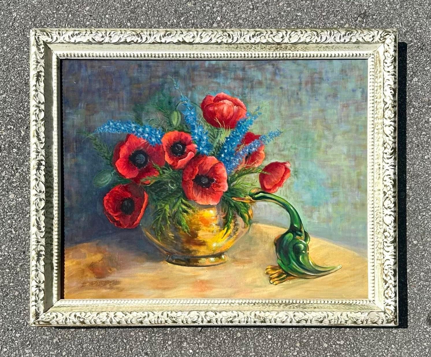 Vintage Original-Gemälde von Mohnblumen auf Leinwand (Nordamerikanisch) im Angebot
