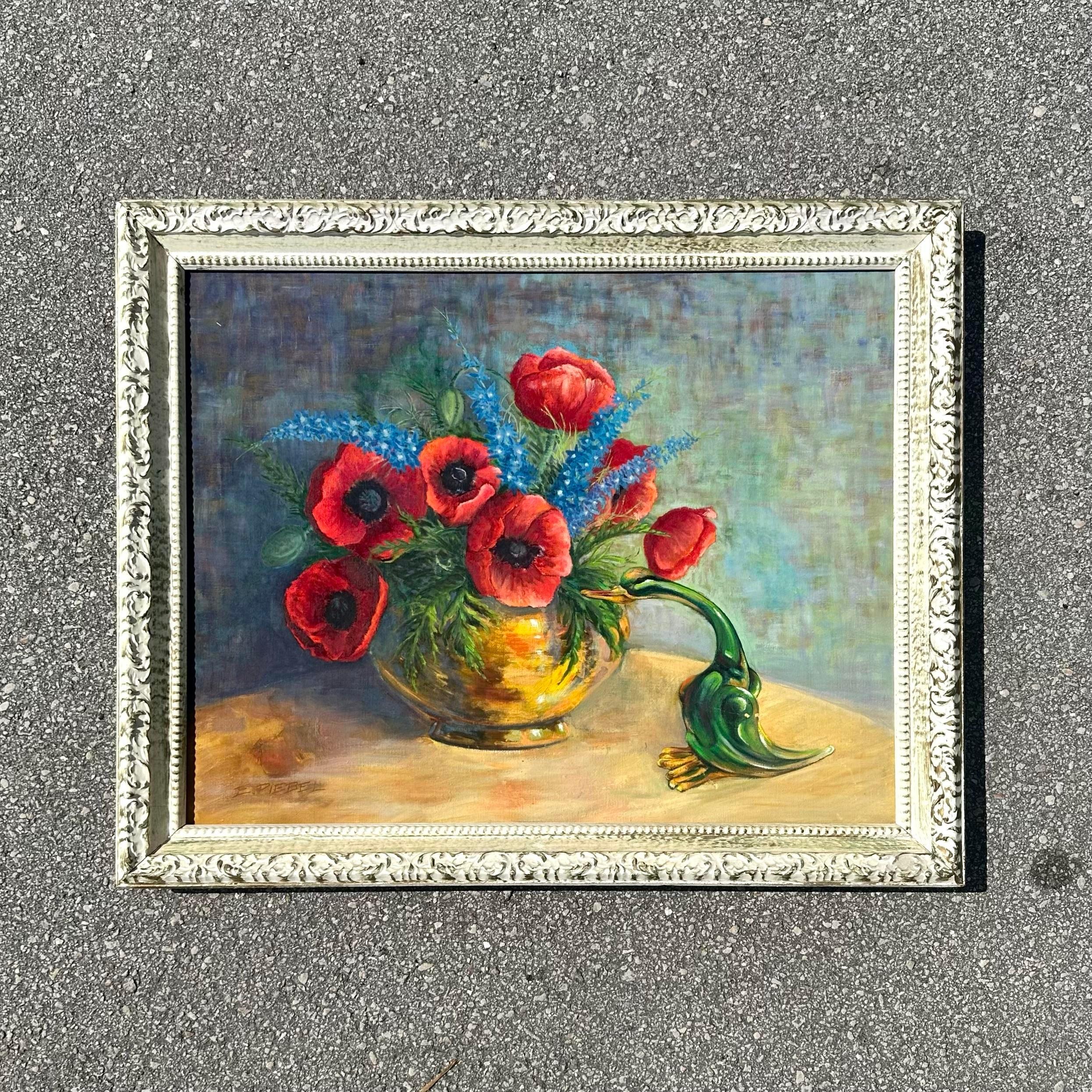 Vintage Original-Gemälde von Mohnblumen auf Leinwand (20. Jahrhundert) im Angebot