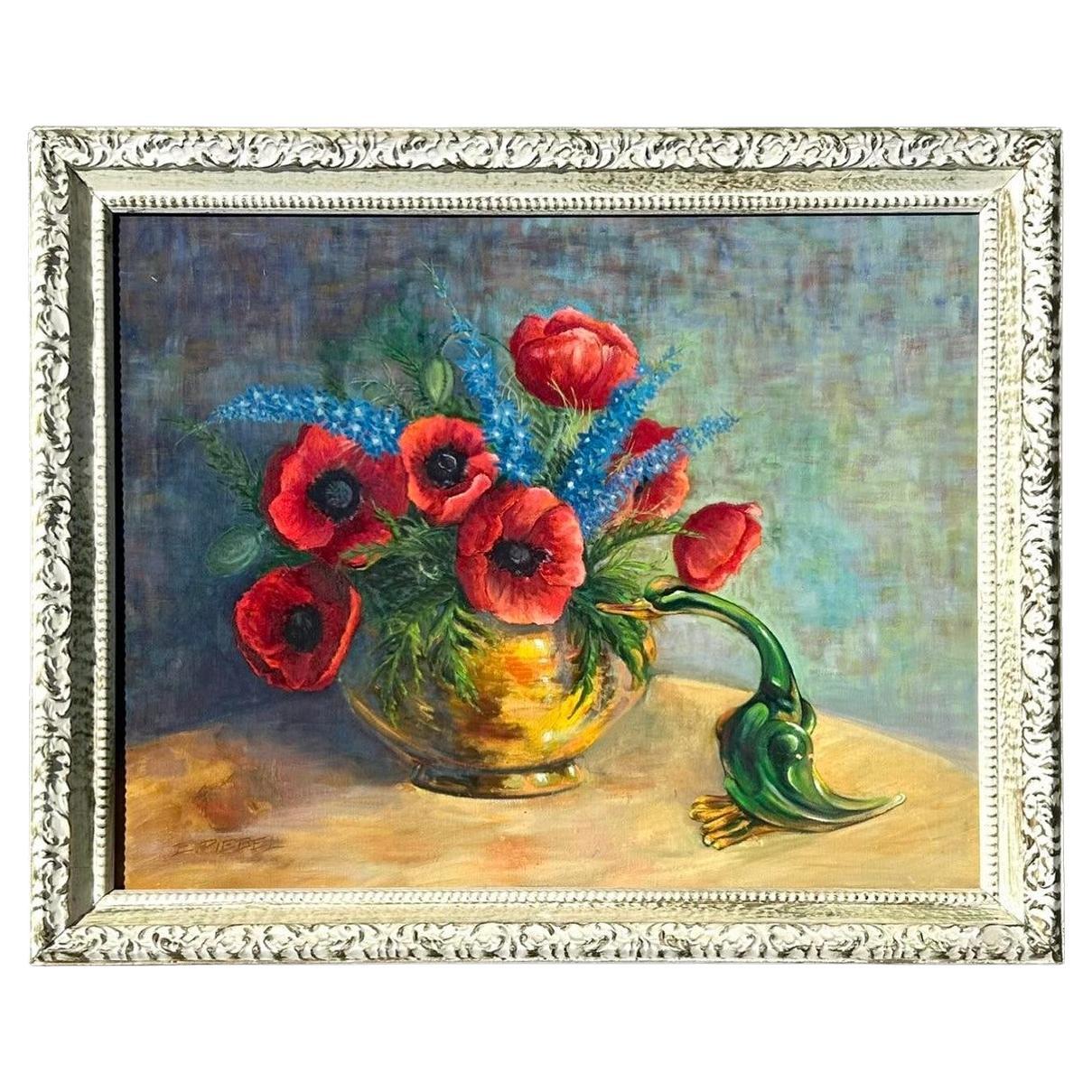 Quadro originale vintage di papaveri su tela