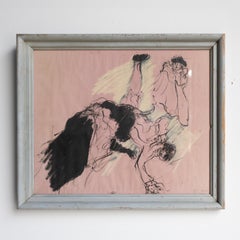 Vintage Original Pastel Drawing Depicting A Dramatic Scene By David Azuz, 1960s