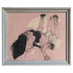 Vintage Original Pastel Drawing Depicting A Dramatic Scene By David Azuz, 1960s