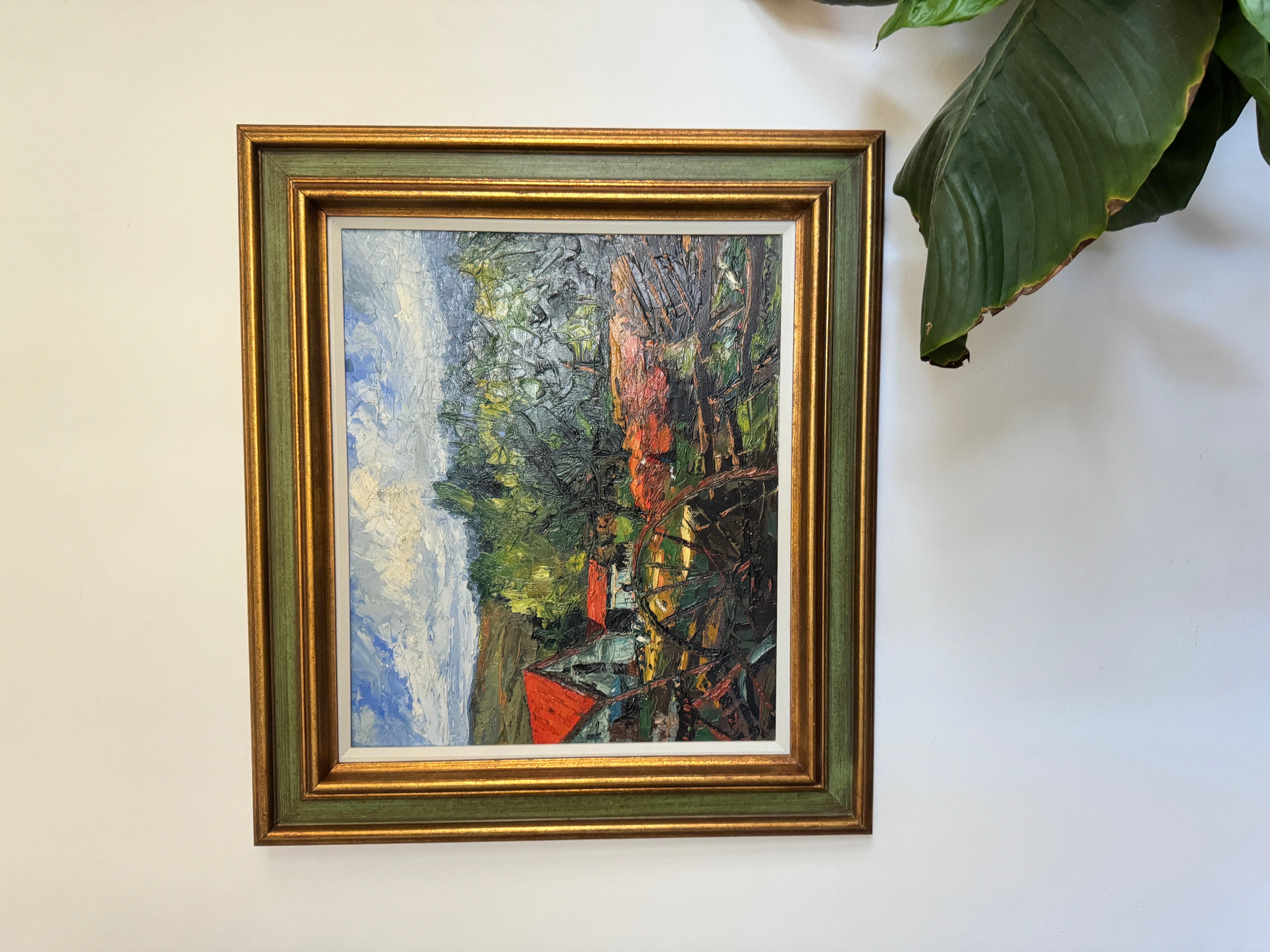 Original Pastoral Oil Painting by J. Koutachy in Gold Colored Frame
