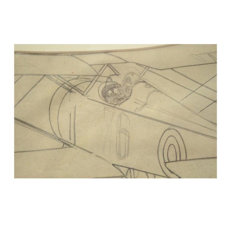 Early 20th Century Vintage Original Pencil Aviation Drawing Depicting a Hanriot HD 1 WWI Aircraft