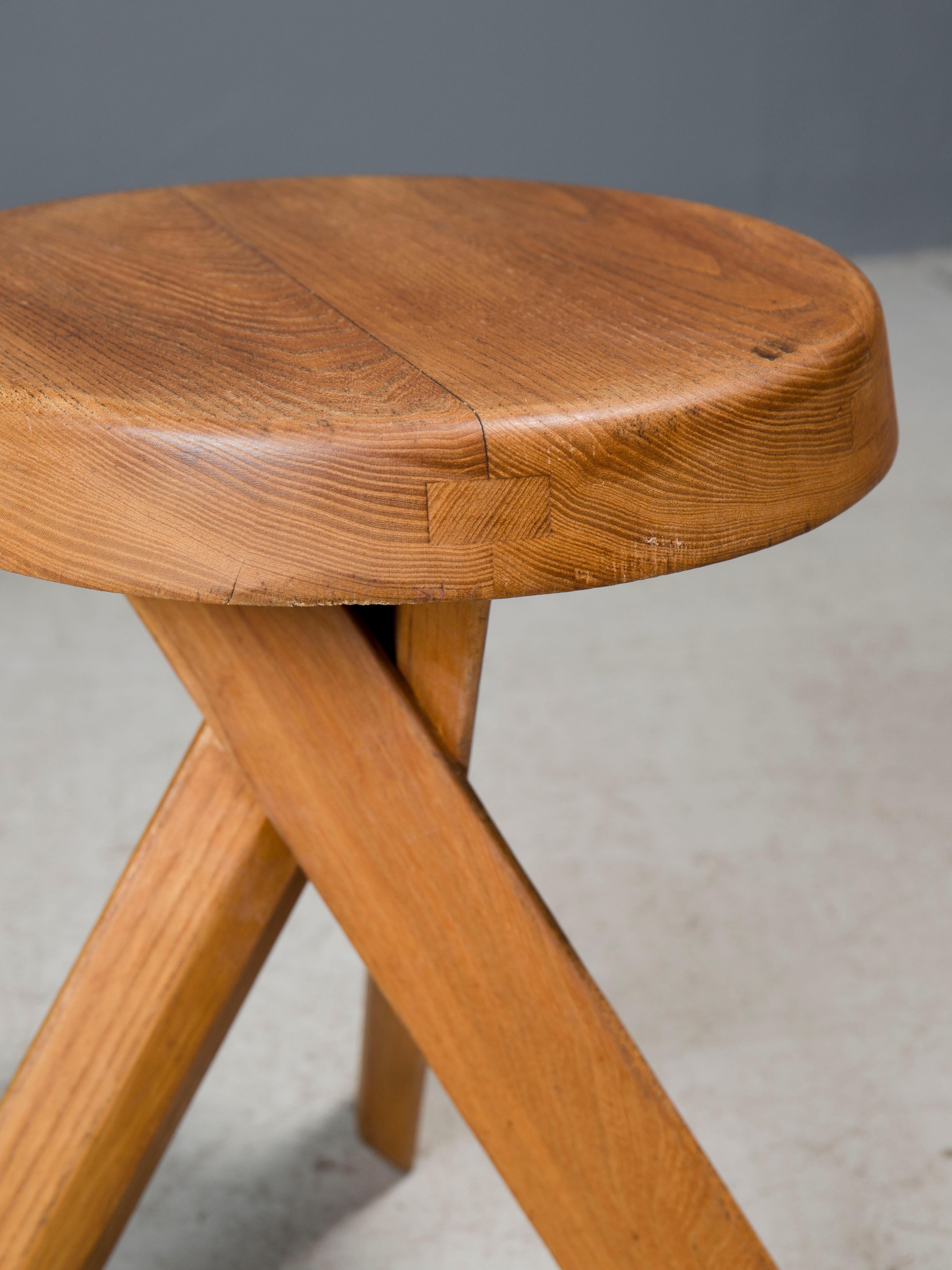 Mid-Century Modern Vintage Original Pierre Chapo Stool in French Elm S31 For Sale