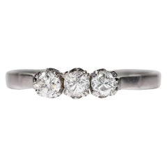 Vintage Original Platinum Natural Diamond Decorated Three Stone Ring