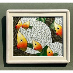 Vintage Original School of Fish Oil Painting on Canvas