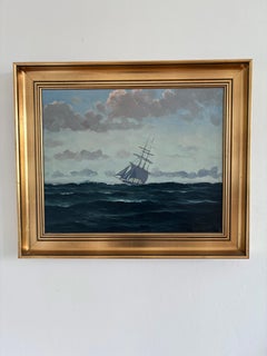 Vintage Original Seascape Oil Painting, Signed Sailing Ship Art