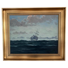 Vintage Original Seascape Oil Painting, Signed Sailing Ship Art