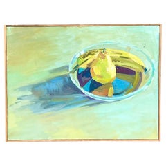 Vintage Original Signed Abstract Oil Painting of Fruit