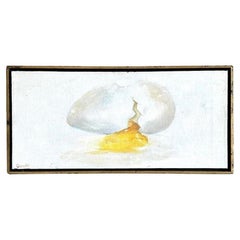 Vintage Original Signed Acrylic on Canvas of Cracked Egg