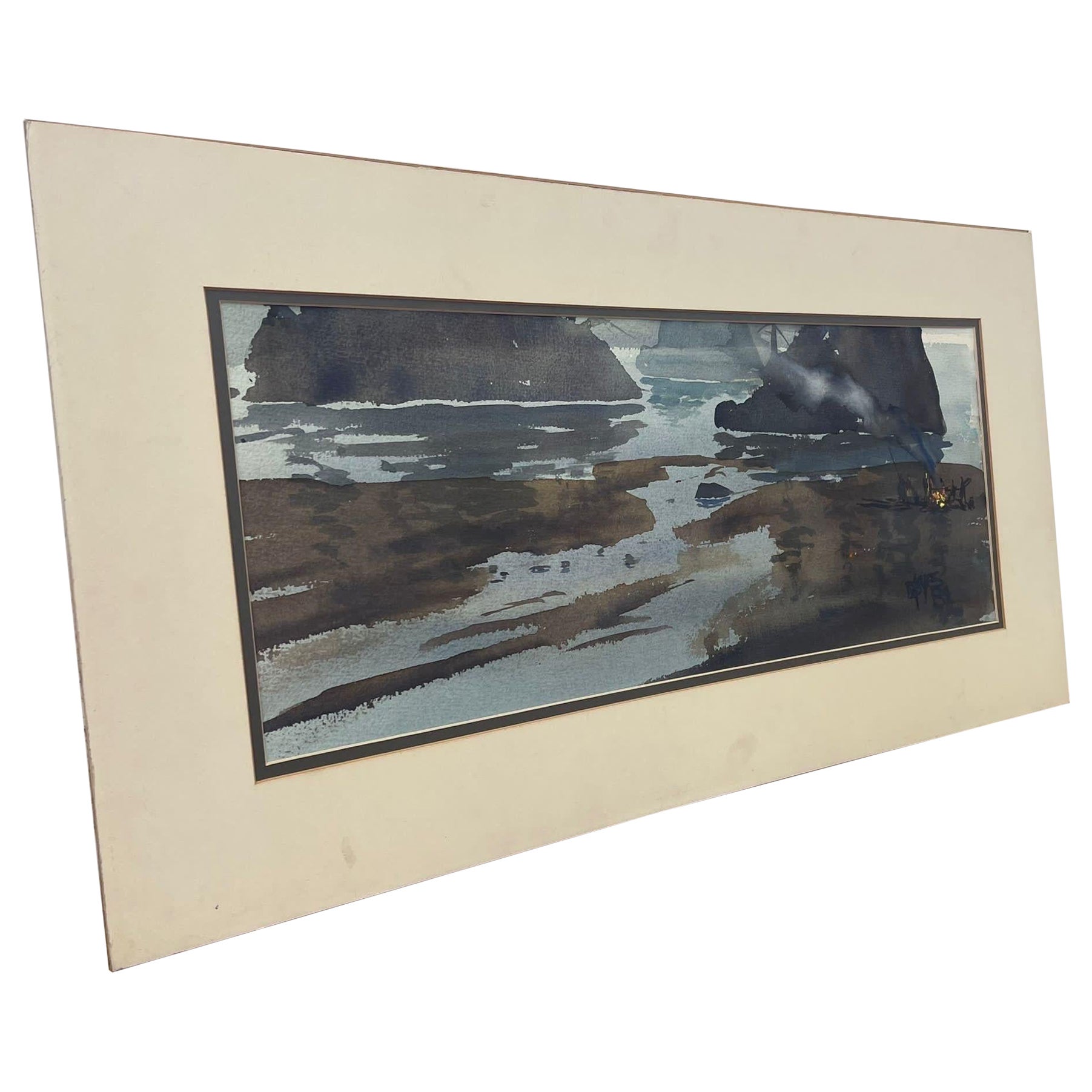Original signiertes und datiertes Vintage-Kunstwerk mit Strandszene-Szene, Vintage.