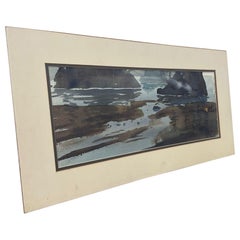 Original signiertes und datiertes Vintage-Kunstwerk mit Strandszene-Szene, Vintage.