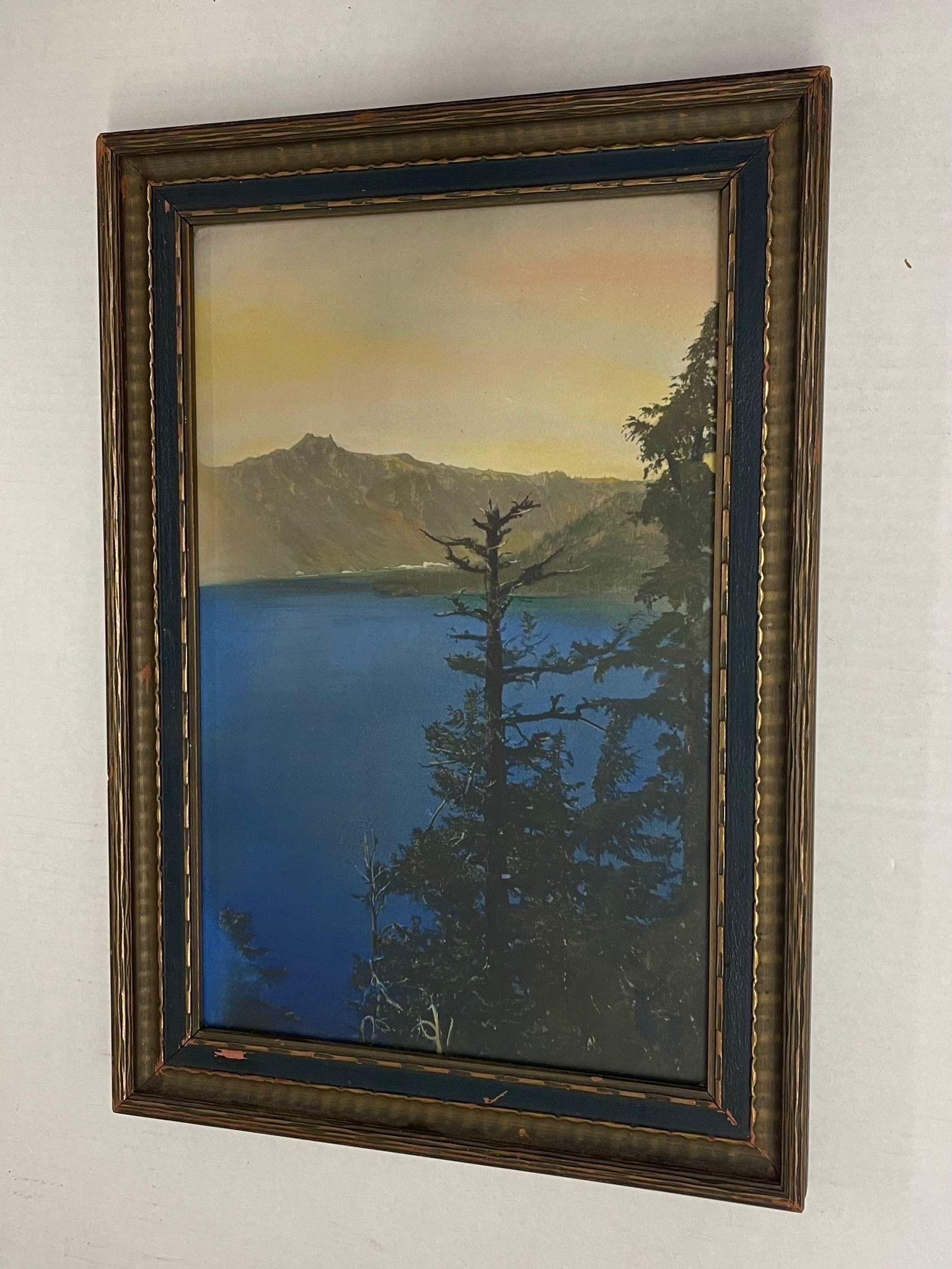 Mid-Century Modern Vintage Original Signed and Framed Artwork of Forest Lake Landscape. For Sale