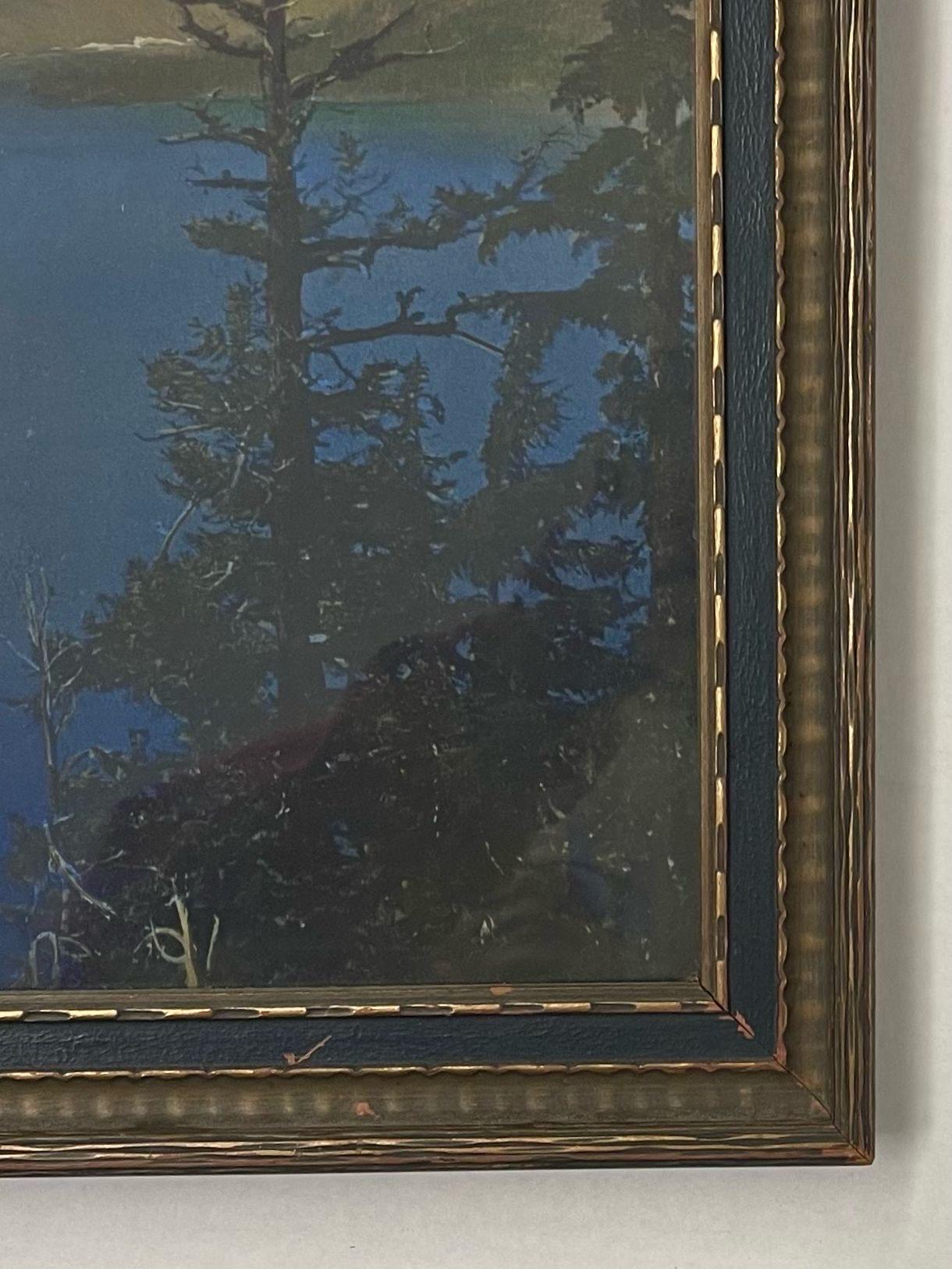Mid-20th Century Vintage Original Signed and Framed Artwork of Forest Lake Landscape. For Sale