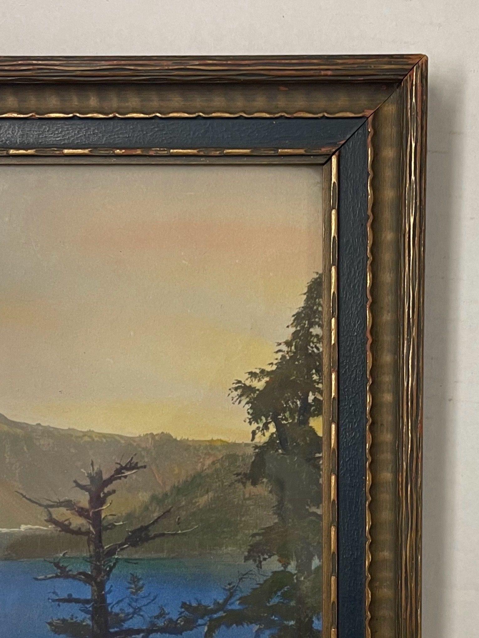 Vintage Original Signed and Framed Artwork of Forest Lake Landscape. For Sale 1